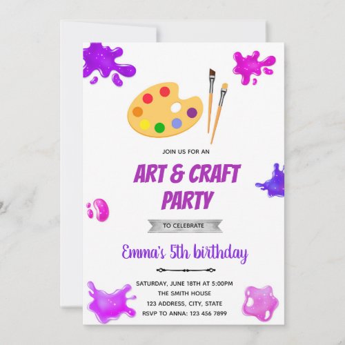 Purple art painting party invitation