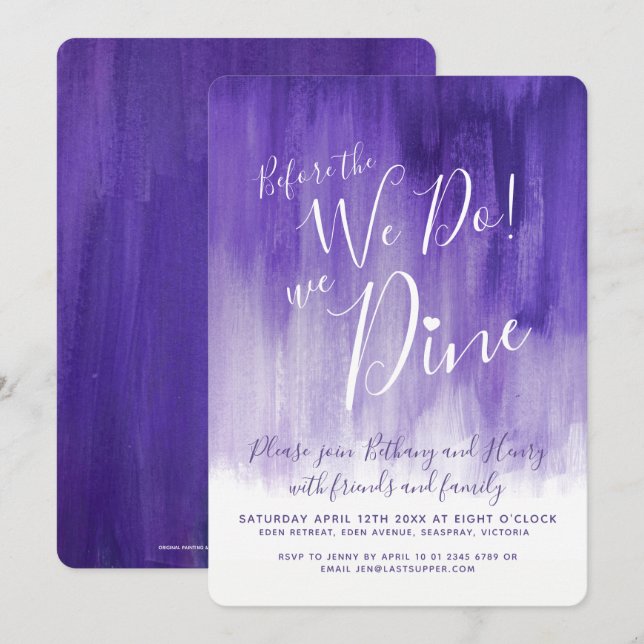 Purple art rehearsal dinner before we do invites (Front/Back)