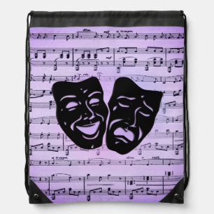 Purple Art Unites Theater Masks Drawstring Bag