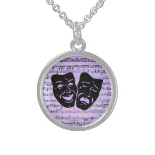 Purple Art Unites Theater Masks Sterling Silver Necklace