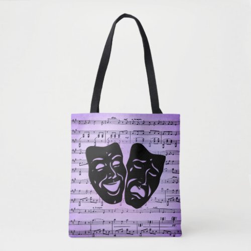 Purple Art Unites Theater Masks Tote Bag