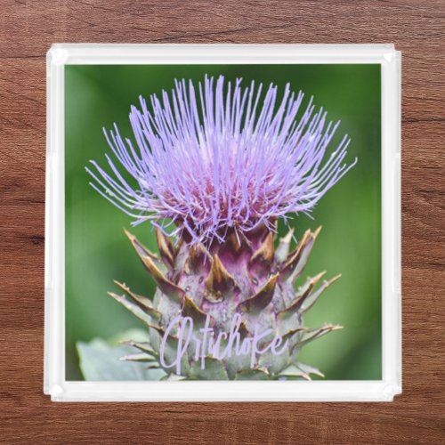 Purple Artichoke Thistle Head Floral Acrylic Tray