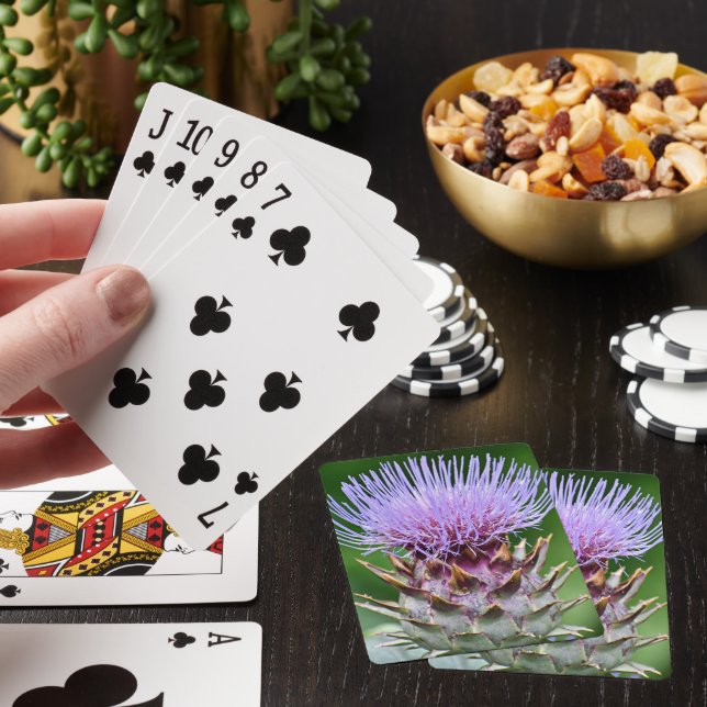 Purple Artichoke Thistle Head Floral Poker Cards (In Situ)