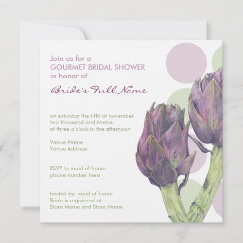Purple Artichokes dots Bridal Shower Invitation