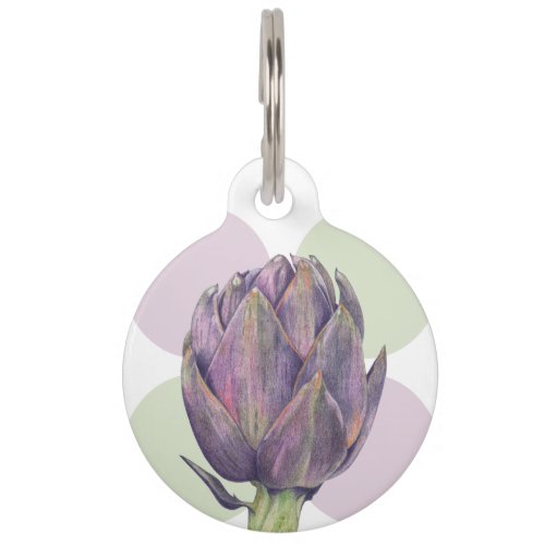 Purple Artichokes Dots Round Pet Tag