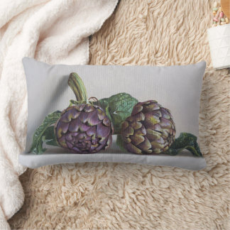 Purple Artichokes Hyperrealism Painting Lumbar Pillow