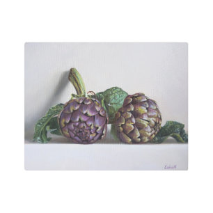 Purple Artichokes Hyperrealism Painting Metal Print