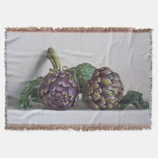 Purple Artichokes Hyperrealism Painting Throw Blanket