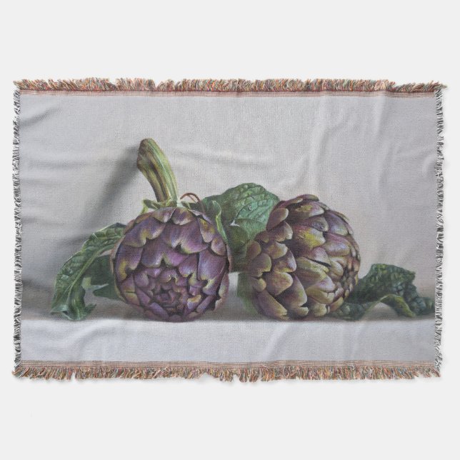 Purple Artichokes Hyperrealism Painting Throw Blanket (Front)