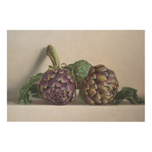 Purple Artichokes Hyperrealism Painting Wood Wall Art