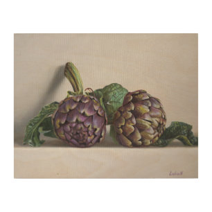 Purple Artichokes Hyperrealism Painting Wood Wall Art