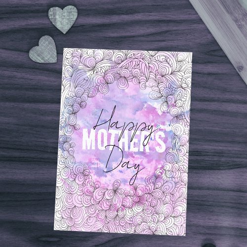 Purple Artistic Watercolor Black Ink Mothers Day Postcard