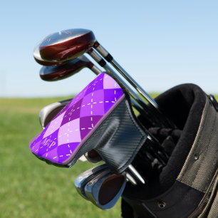 Purple Arygle with White Stitching Personalized Golf Head Cover
