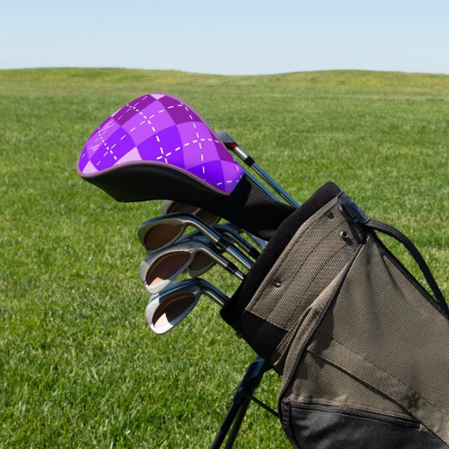Purple Arygle with White Stitching Personalized Golf Head Cover (In Situ)
