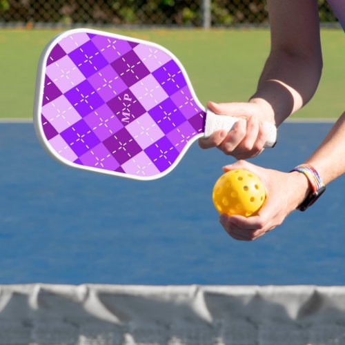 Purple Arygle with White Stitching Pickleball Paddle