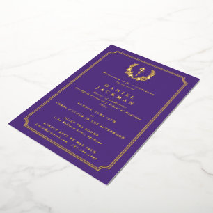 Purple Asclepius Medical School Graduation Foil Invitation