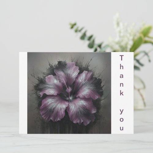 Purple Ash Hibiscus Flower Thank You Card