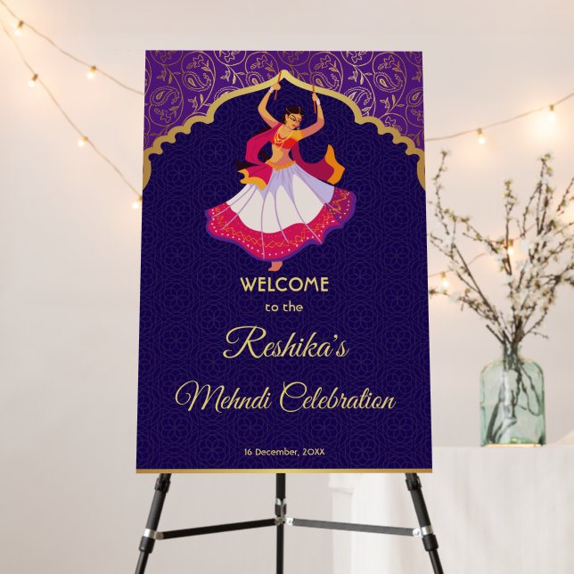 Purple Asian Arabian golden pattern border Mehndi Foam Board (In Situ (Stand))