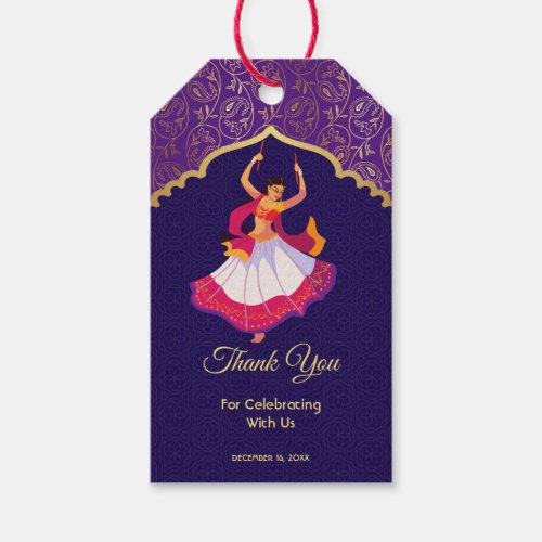 Purple Asian Arabian golden pattern border Mehndi  Gift Tags