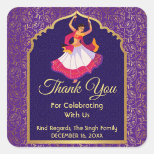 Purple Asian Arabian golden pattern border Mehndi Square Sticker