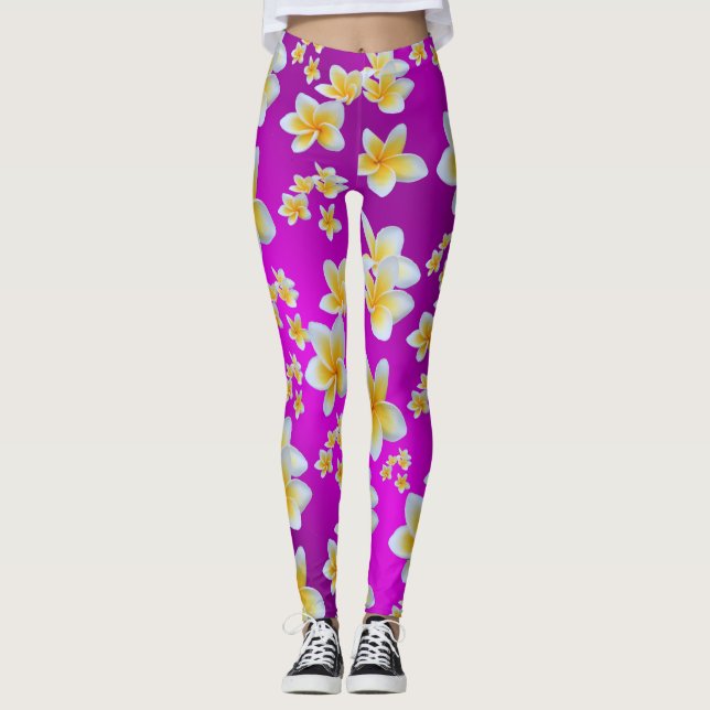 purple,asian, yellow, white, bloom, bright, gold, leggings (Front)
