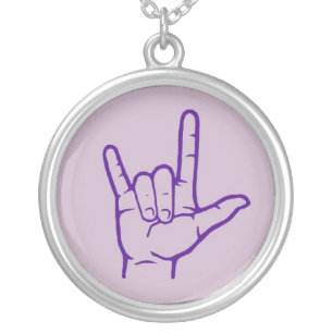 Purple ASL I Love You Hand Necklace
