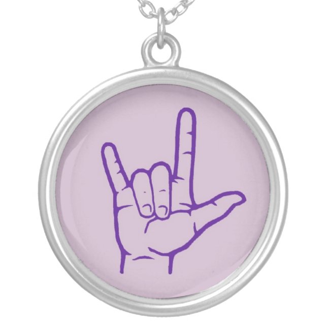 Purple ASL I Love You Hand Necklace (Front)