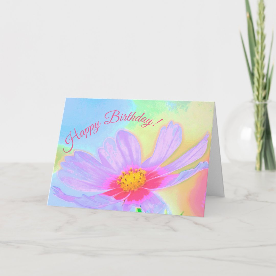 Purple Aster Flower Happy Birthday Card | Zazzle