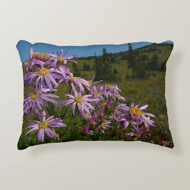 Purple Aster Flowers at Mount Rainier Accent Pillow (Front)