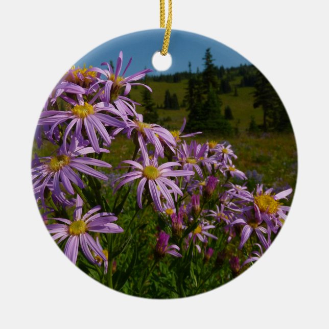 Purple Aster Flowers at Mount Rainier Ceramic Ornament (Front)