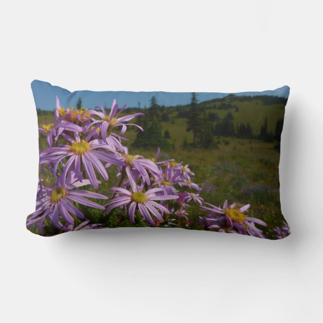 Purple Aster Flowers at Mount Rainier Lumbar Pillow (Front)