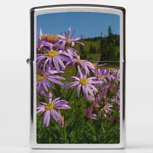 Purple Aster Flowers at Mount Rainier Zippo Lighter (Front)