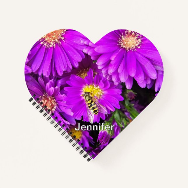 Purple Aster Heart Shaped Notepad - Personalized Notebook (Front)