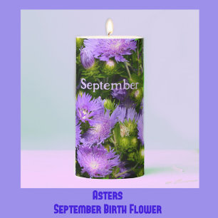 Purple Aster Wildflowers Floral Photographic Pillar Candle