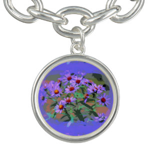 purple asters charm bracelet