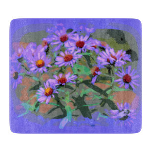 purple asters glass cutting board