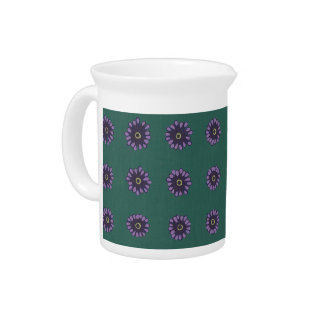 Purple Asters Pattern on Dark Green Pitchers
