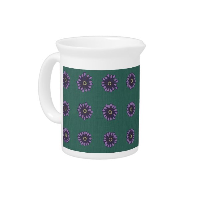 Purple Asters Pattern on Dark Green  Pitchers (Left)