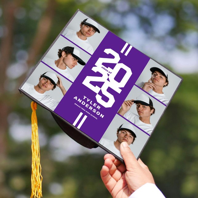 Purple Athletic Grad Photo Collage Graduation Cap Topper (Creator Uploaded)