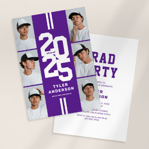 Purple Athletic Photo Collage Graduation Party Invitation