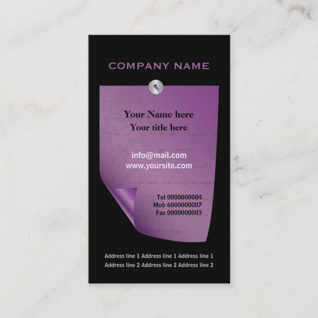 Purple attached note custom business card (Front)