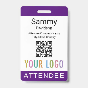 Purple Attendee Badge Event Guest QR Code Logo