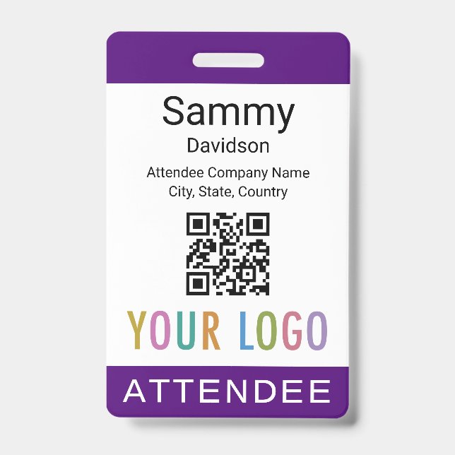 Purple Attendee Badge Event Guest QR Code Logo (Front)