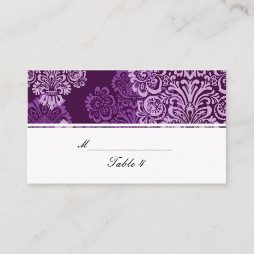 Customizable Purple Aubergine Damask Wedding Place Cards Business Card Template