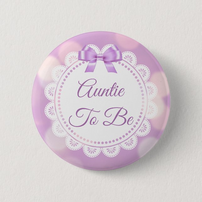 Purple Auntie to be Baby Shower Button (Front)