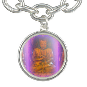 purple aura buddha round charm bracelet