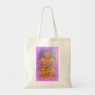 purple aura buddha tote bag