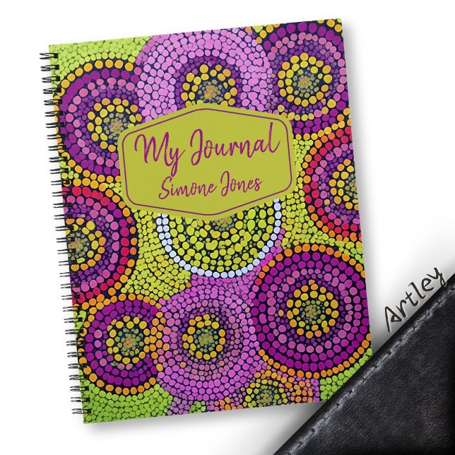 Purple Australian Modern Art Dot Custom Name   Notebook (Creator Uploaded)