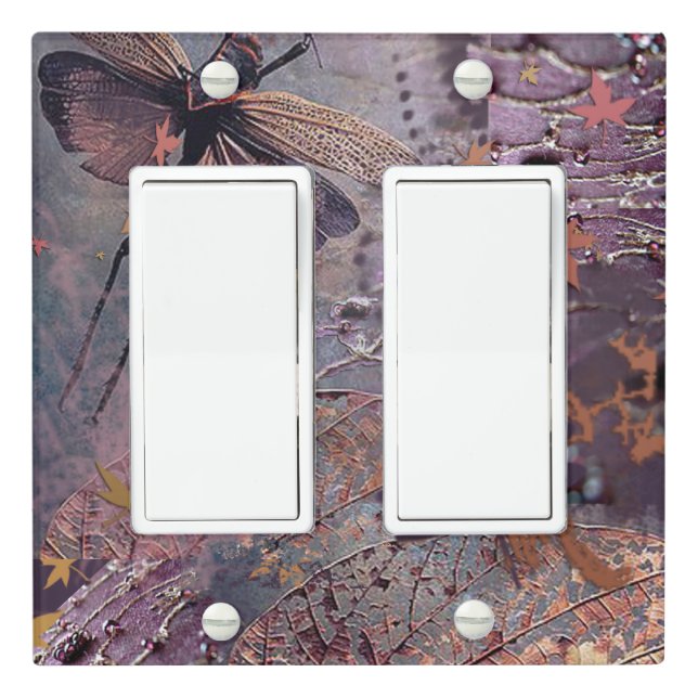Purple Autumn Dragonfly Double Rocker Light Switch Cover (In Situ)
