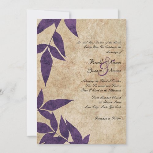 Purple Autumn Leaves Vintage Wedding Invitations